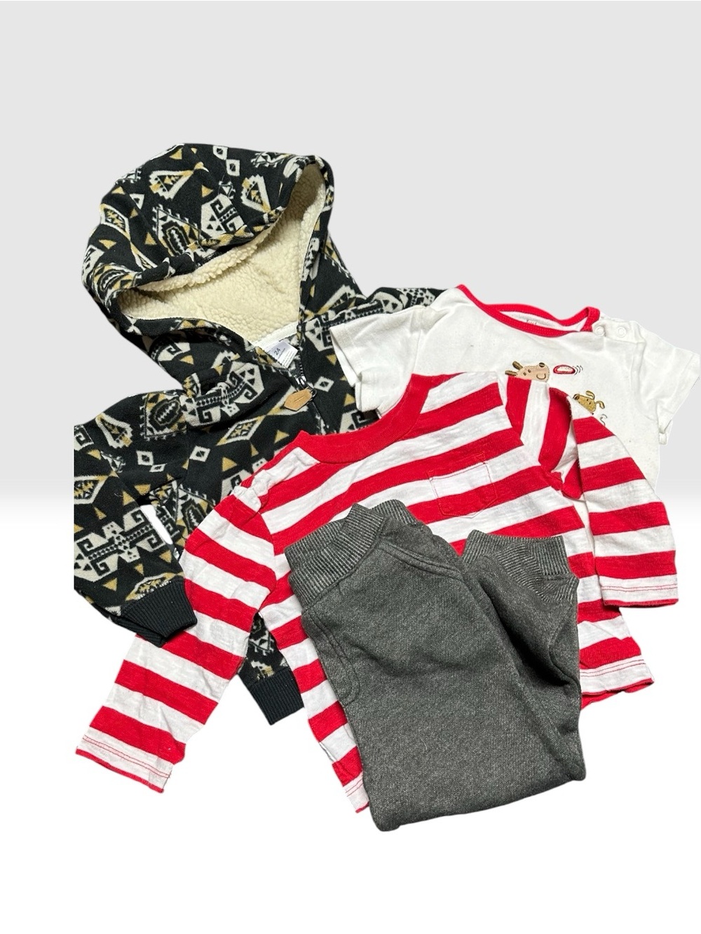 Fleece Zipper Hooded Sweater Set & 2 tops.